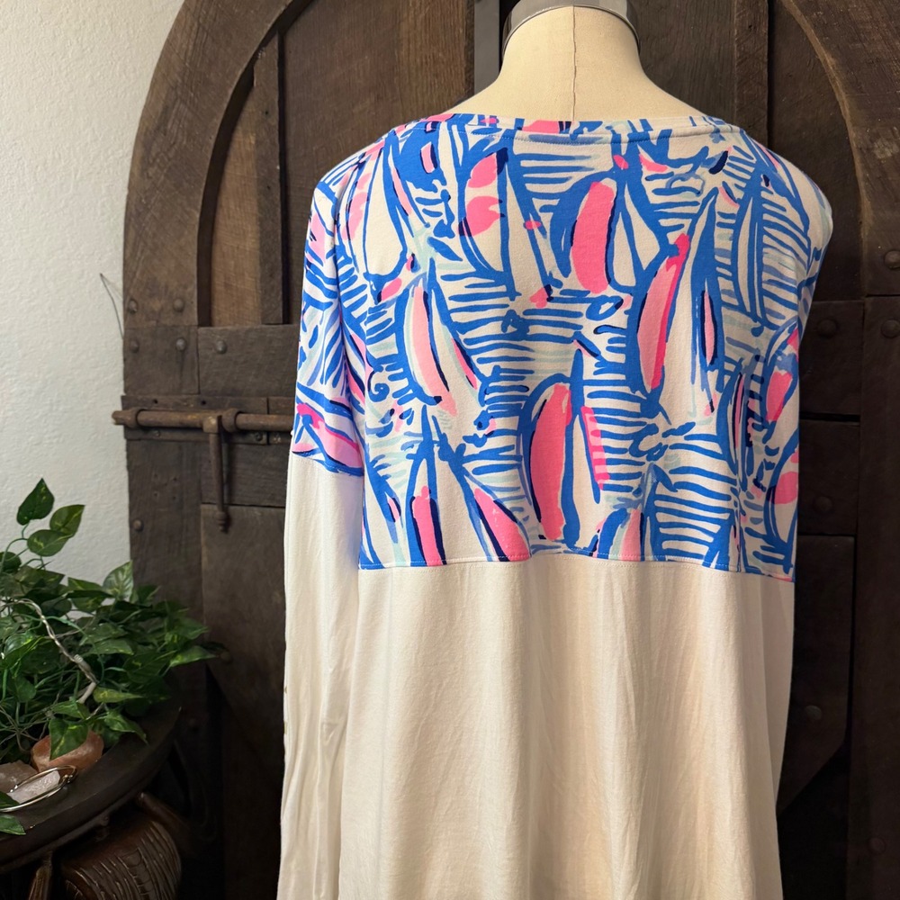 Lilly Pulitzer Sailboat Colorblock Top L White Blue Pink Nautical Tee - Picture 5 of 6